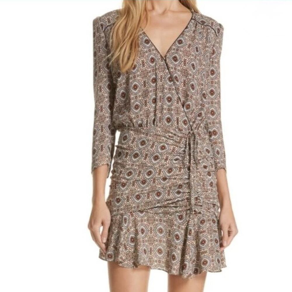 Veronica Beard Alamo Silk Geometric Print Faux Wrap Mini Dress Boho 8